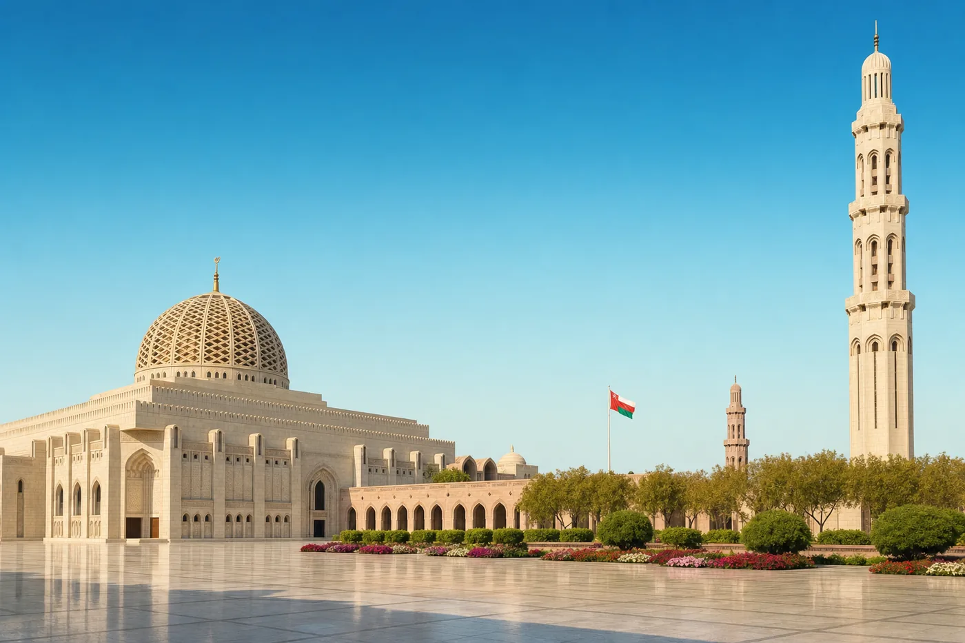 Oman – znany zabytek z flagą narodową